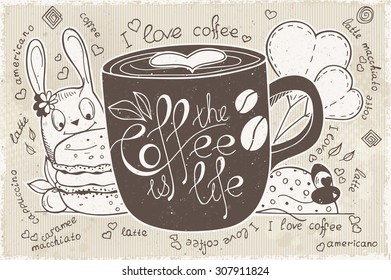 Vector doodles on a theme of coffee is life