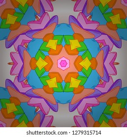 Vector. Doodles pattern. Tender fabric pattern. Seamless Abstract interesting background. Orange, blue and pink on colors.