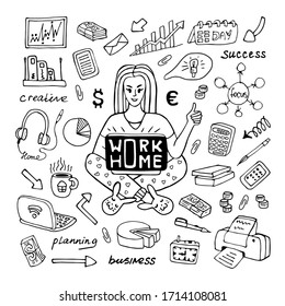 vector doodles set characters work at home