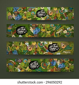 Vector Doodles Tea Time Design Banner Templates Set