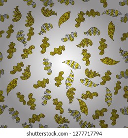 Vector. Doodles white, black and yellow on colors. Seamless Beautiful fabric pattern.