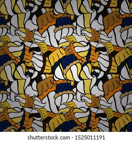 Vector. Doodles yellow, black and white on colors. Tender fabric pattern. Flat elements. Design. Seamless pattern Print.
