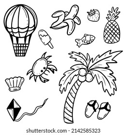 Vector doodling hand drawn illustration. Summer theme. 
