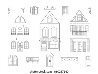 vector, door, building, illustration, design, architecture, window, balcony