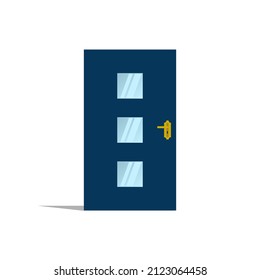 Vector Door Cartoon Illustration. Dark Blue Color. Simple and Clean Design