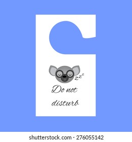 Vector door hanger for hotel room with Do Not Disturb words and funny sleeping lemur face.