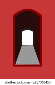 vector door It has a rectangular shape with a curved top that can be seen through outwards. with bright light

