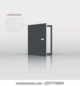Vector door icon in flat style. Exit sign illustration pictogram. Open door business concept.