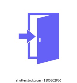 Vector door icon isolated on white background. Blue door sign, symbol