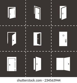 Vector door icon set on black background