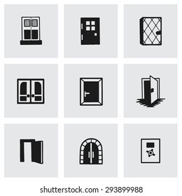 Vector door icon set on grey background