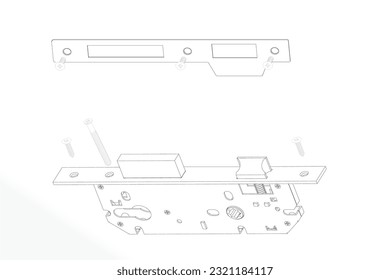 A vector of a door lock mortise latch structure on a white background