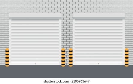 Vector Door with Rolling Shutters on white background. Vector illustration. Eps 10