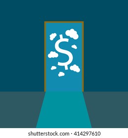vector door with sky dollar sign shape cloud view background