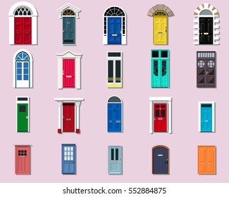 Vector Doors Set Ancient, VIntage, Modern Doors Flat Design 