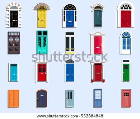 Vector Doors Set Ancient, VIntage, Modern Doors Flat Design 