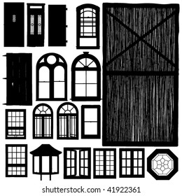 vector doors and windows silhouette set