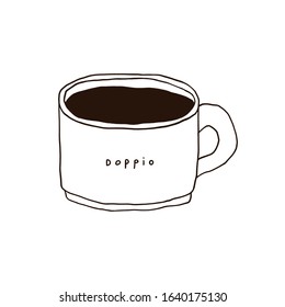 Vector doppio coffee cup illustration. Hand drawn cafe naive line art