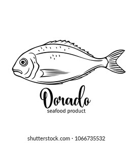 Vector dorado fish. Retro hand drawn badge bream fish for design seafood product, menu and market.