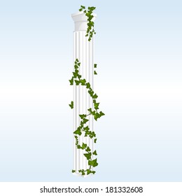 Vector Doric Column with Ivy leaves. White marble