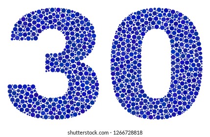 Vector dot 30 text isolated on a white background. 30 mosaic caption of circle dots in various sizes.