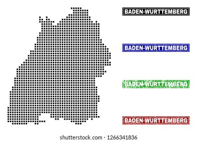 Vector dot abstracted Baden-Wurttemberg Land map and isolated clean black, grunge red, blue, green stamp seals.