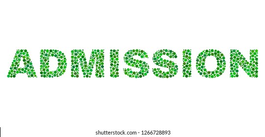 Vector dot Admission text isolated on a white background. Admission mosaic title of circle dots in various sizes.