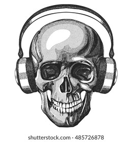 Vector Dot Art Skull In Headphones