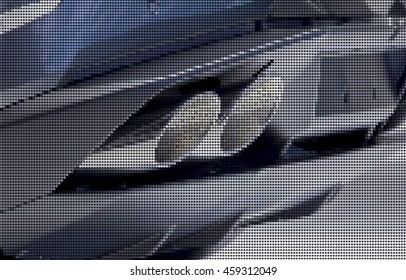 vector dot , close up exhaust pipe of blue car