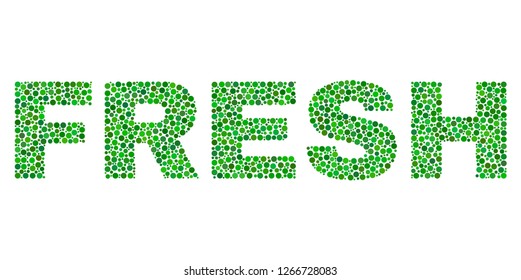 Vector dot Fresh text isolated on a white background. Fresh mosaic tag of circle dots in various sizes.