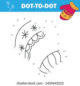 Vector dot to dot game. Connect dots for numbers. Mitten - coloring book
