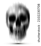 Vector dot halftone vertical motion blur smear scary skull isolated on white background.