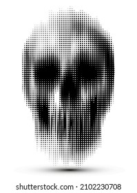 Vector dot halftone vertical motion blur smear scary skull isolated on white background.