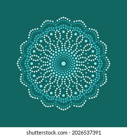 Vector dot painting green mandalas. Aboriginal style of dot painting