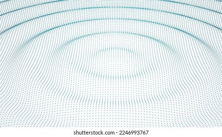 Vector dot particle background. Concentric circles made by dots. Futuristic concept background withwaves.