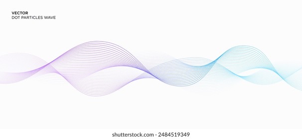 Vector de partículas de punto de fondo de onda de luz. Partículas de Vector ondean suave fluyendo degradado dinámico azul púrpura aislado sobre fondo oscuro. Traje para póster, Anuncio, folleto, cubierta, Sitio web, flyer