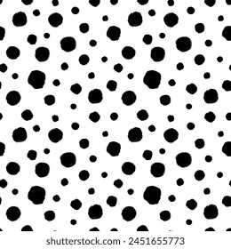 Vector dot pattern. Seamless background from brush strokes. Sketchy hand drawn graphic print. Black and white dotted background. Grung painted ornament. Wallpaper, furniture fabric, textile.