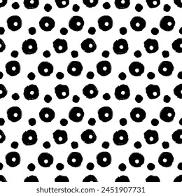 Vector dot pattern. Seamless background from brush strokes. Sketchy hand drawn graphic print. Black and white dotted background. Grunge painted ornament. Wallpaper, furniture fabric, textile.