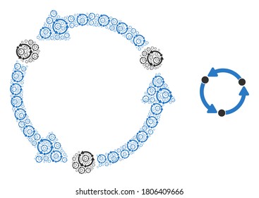 Vector dot rotation composition is constructed of random recursive dot rotation icons. Recursive composition of dot rotation.