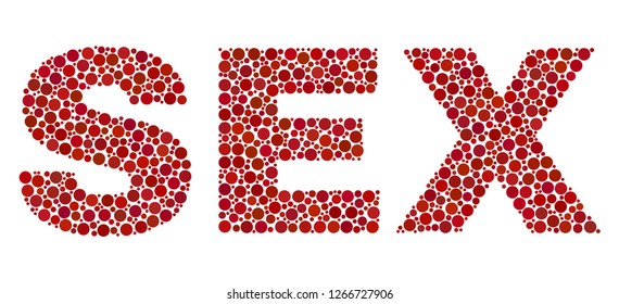 Vector dot Sex text isolated on a white background. Sex mosaic caption of circle dots in various sizes.