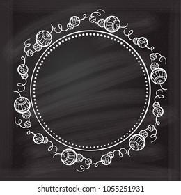 Vector dots and beads frame on a chalkboard background