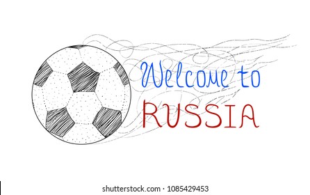 Vector Dots, lines Silhouette of a Football / Soccer ball isolated on white background in a grungy, letterpress look. Sport poster banner world championship. Welcome to Russia 2018