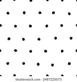 Vector dots pattern. Seamless black and white brush stroke background. Polka dot print with distress texture. Painted ornament for kids. Childish design