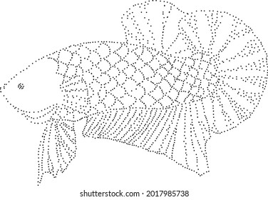 vector dotted animal pet. betta fish pointilism art. 