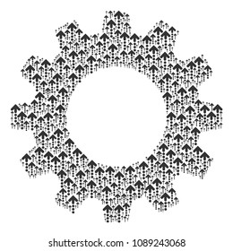Vector dotted arrow icons are organized into cogwheel illustration. Machinery design concept constructed of dotted arrow icons.