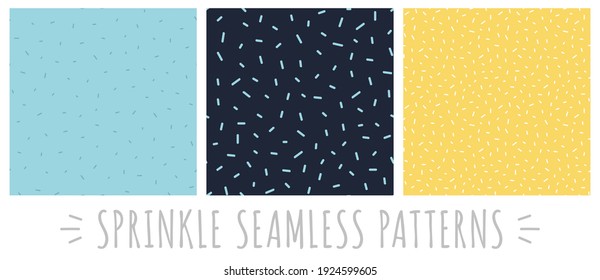 Vector dotted backgrounds. Pastel blue, deep blue, soft yellow colors. Sprinkle doodle seamless pattern set. Card templates. 