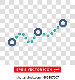 Vector Dotted Chart EPS vector pictograph. Illustration style is flat iconic bicolor cobalt and cyan symbol on a transparent background.