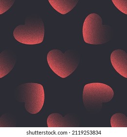 Vector Dotted Classic Hearts Vintage Seamless Pattern Valentine's Day Red Black Background Abstract Romantic Art Wallpaper  Stipple Effect Graphic Heart Love Symbol Repetitive Wrapping Paper Texture