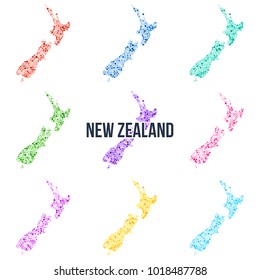 Vector dotted colourful map of New Zealand.