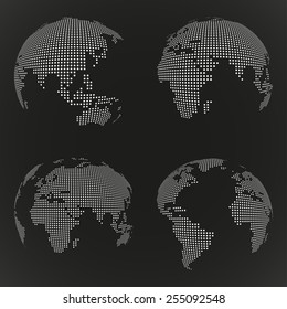 Vector dotted earth globes. Vector set